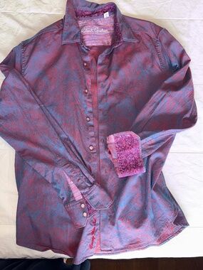 Robert Graham Men's Paisley Jacquard Dress Shirt | Large | Blue & Burgundy | Cla